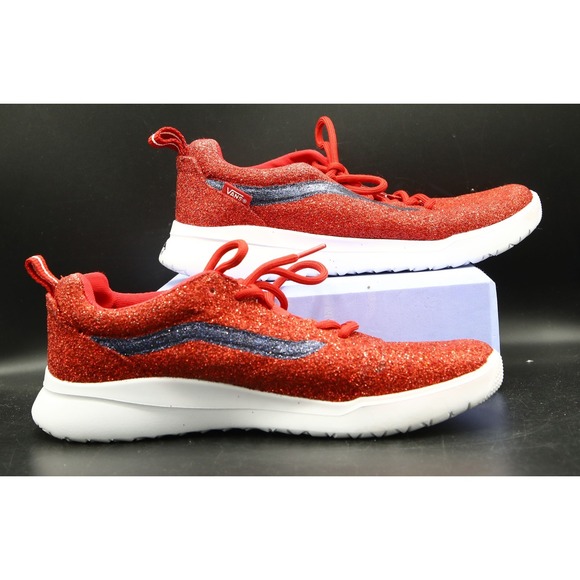 Vans Off The Wall Men's Red Glitter W/Blue Stripe, Men's US Size 7, EUR Size 39 - Picture 3 of 5